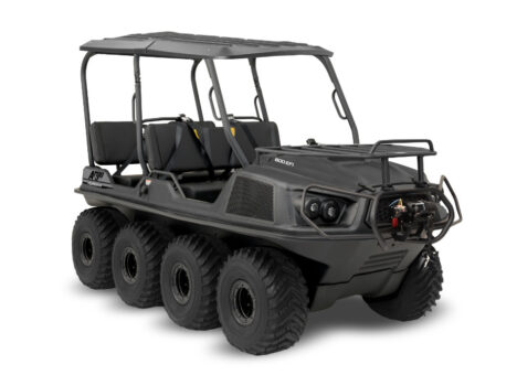 black Argo XTV with 8 wheels, roll-over protection bars, and roof