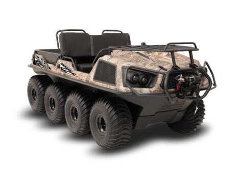 amphibious type Argo XTV with 8 wheels and camouflage styling