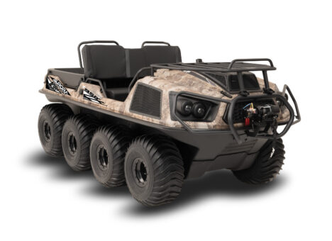 amphibious Argo XTV with 8 wheels and camouflage exterior styling