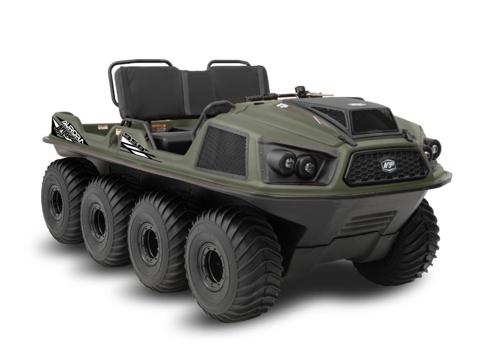 green and black amphibious Argo XTV with 8 wheels