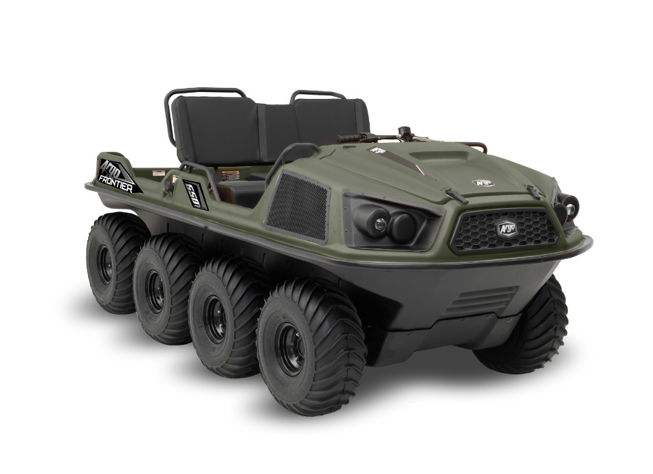 black and green XTV type amphibious vehicle with 8 tires