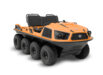 black and orange XTV type amphibious vehicle with 8 tires